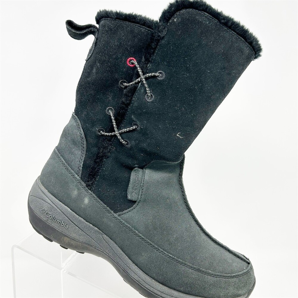 Columbia Delancey Womens Snow Boots Black Faux Fur Lined Winter Lace Up Size 8